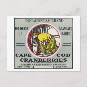 Carte Postale Cape Cod Pocahontas Brand Cranberry Étiquette
