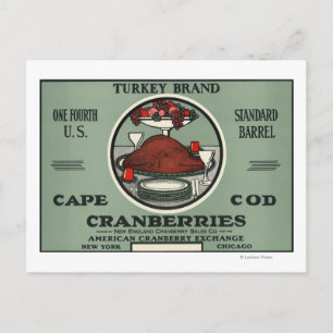 Carte Postale Cape Cod Turquie marque Cranberry Étiquette