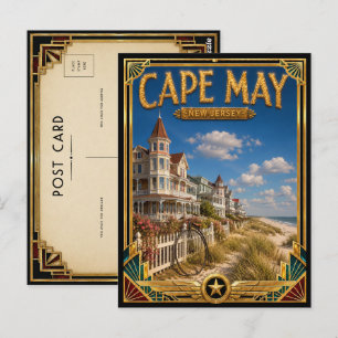 Carte Postale Cape May New Jersey Art Déco vintage de l'âge d'or