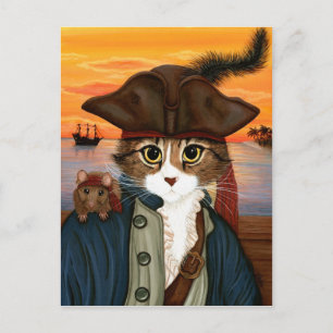 Carte Postale Capitaine Leo, Pirate Cat & Rat Imaginaire Art Car