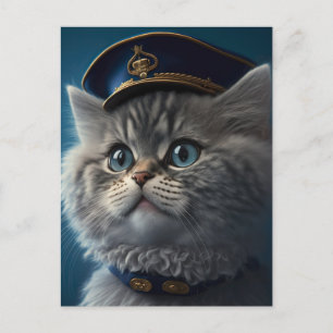 Carte Postale Capitaine pilote chaton
