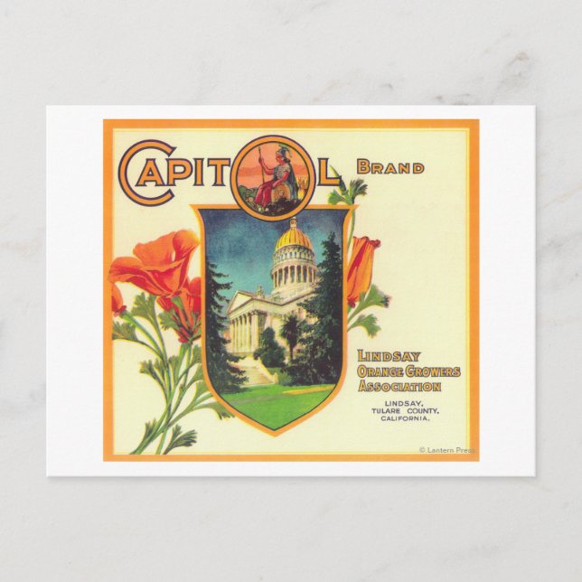 Carte Postale Capitol Orange LabelLindsay, CA (Devant)