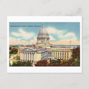 Carte Postale Capitole d'Etat vintage à Madison, Wisconsin