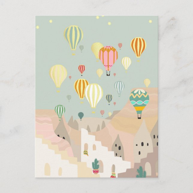 Carte Postale Cappadocia Day Art | Hot Air Balloon Turquie Trave (Devant)
