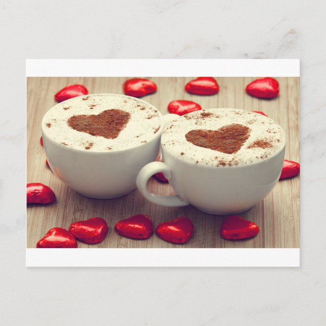 Carte Postale Cappuccino Aime Les Coeurs Chocolat (Devant)