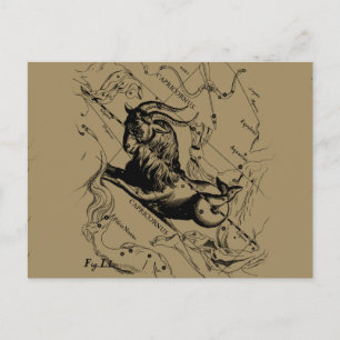 Carte Postale Capricorne Constellation Vintage Engraving Heveliu