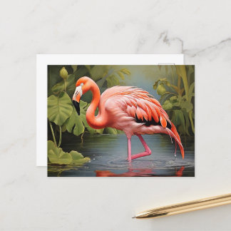 Carte Postale Captivant le Flamant rose Vintage IA-Art peinture