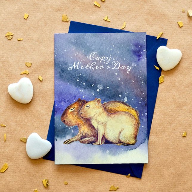 Carte Postale Capy Fête des Mères Cute Capybara Baby & Maman Per (Créateur téléchargé)