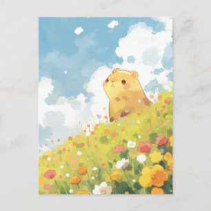 Carte Postale Capybara dans un pré ensoleillé de collines aux fl