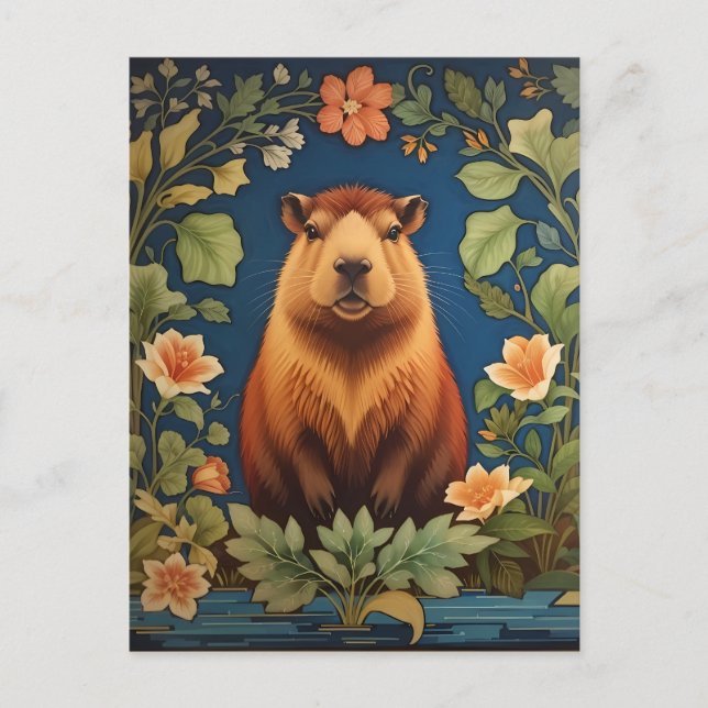 Carte Postale Capybara élégant - Inspiré par William Morris (Devant)