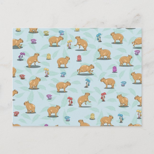Carte Postale Capybara et mushroom pattern (Devant)