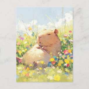 Carte Postale Capybara faisant la sieste dans une prairie estiva