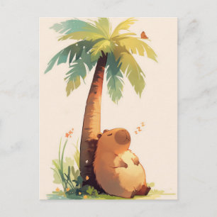 Carte Postale Capybara faisant la sieste sous un palmier tropica