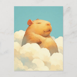 Carte Postale Capybara Flottant dans des Nuages Blancs Douillet