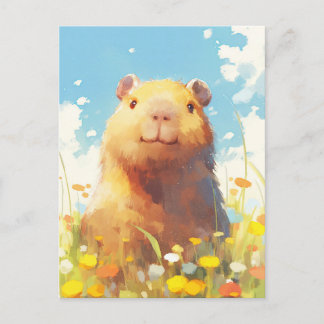 Carte Postale Capybara in Yellow and Orange Wildflower Meadow