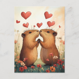 Carte Postale Capybara Love - Un moment de pré romantique