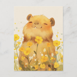 Carte Postale Capybara souriant dans une prairie ensoleillée de