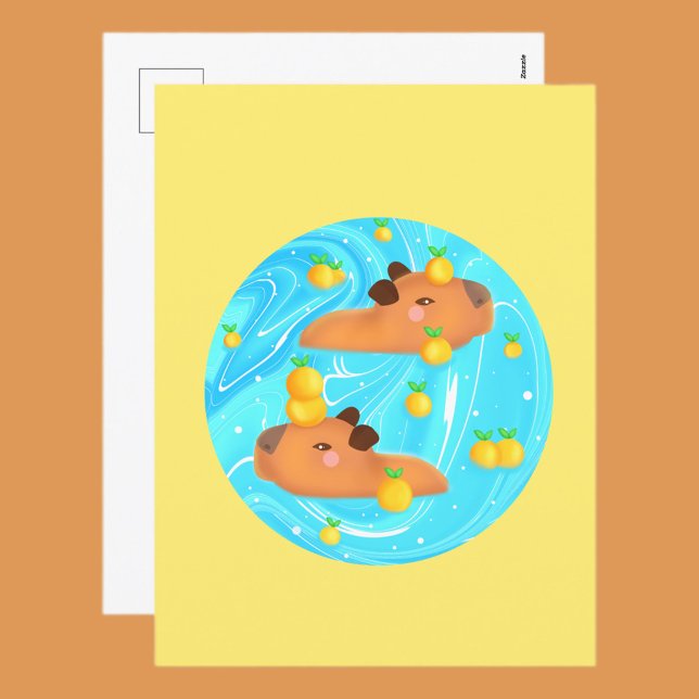 Carte Postale Capybaras Dans L'Eau Avec Oranges (Créateur téléchargé)