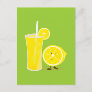 Carte Postale Caractère de citron debout à côté de la limonade
