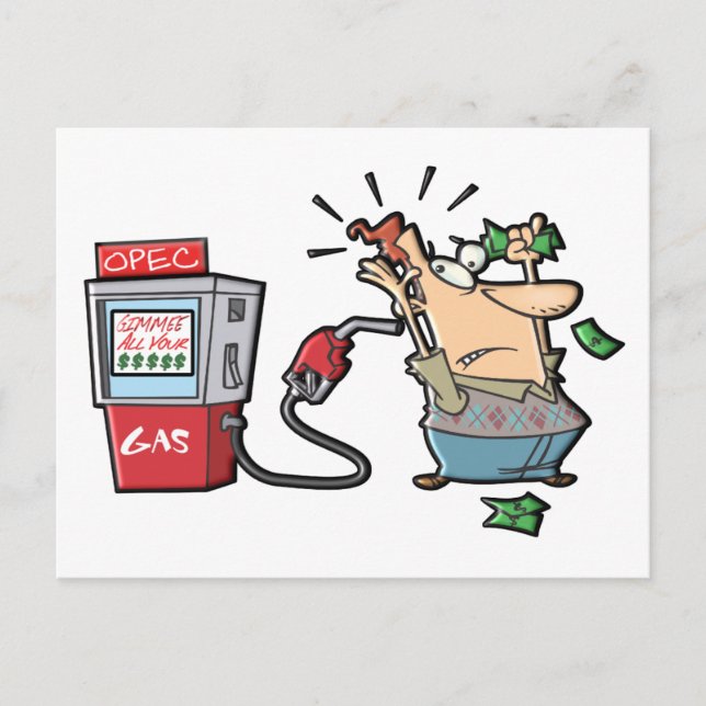 Carte Postale Caractères de dessin à prix élevé pour l'essence (Devant)