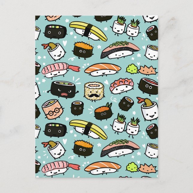 Carte Postale Caractères Sushi Cute | Kawaii Sushi Motif (Devant)
