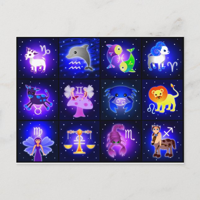 Carte Postale Caractères Zodiac mignons (Devant)