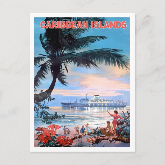 Carte Postale Caraïbes, bateau de croisière, voyage vintage (Devant)
