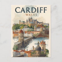 Cardiff Pays de Galles Voyage Rétro Vintage