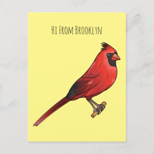 Carte Postale Cardinal du Nord dessin animé d'oiseau