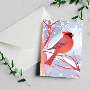 Carte Postale Cardinal rouge   Belle aquarelle peinture