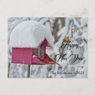 Carte Postale Cardinal Rouge Bonne Année