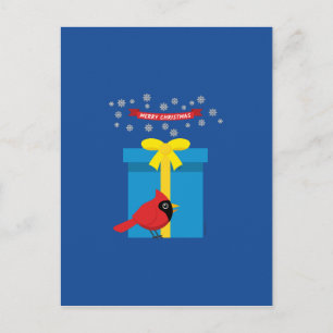 Carte Postale Cardinal Rouge Mignon Avec Cadeau Bleu