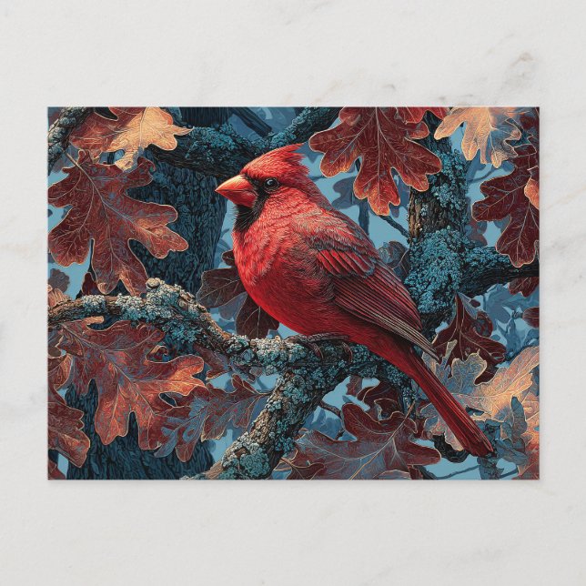 Carte Postale Cardinal rouge perché sur la branche (Devant)
