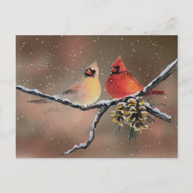 Carte Postale CARDINALS & NEIGE par SHARON SHARPE (Devant)