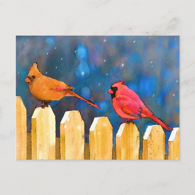 Carte Postale Cardinals on the Fence Painting - Art original (Devant)