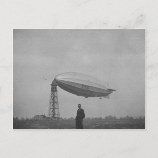 Carte Postale Cardington, Airship R100 sur mât d'amarrage (Devant)