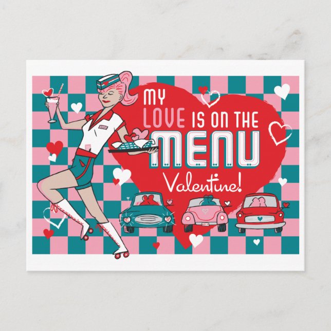 Carte postale Carhop Retro Drive-In Valentine (Devant)