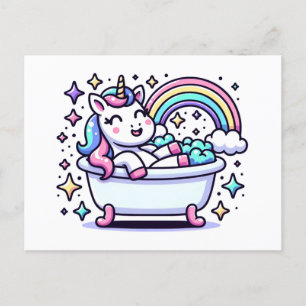 Carte Postale Caricature adorable Unicorne dans une baignoire