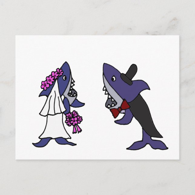 Carte Postale Caricature amusante de la mariée de requin et du M (Devant)