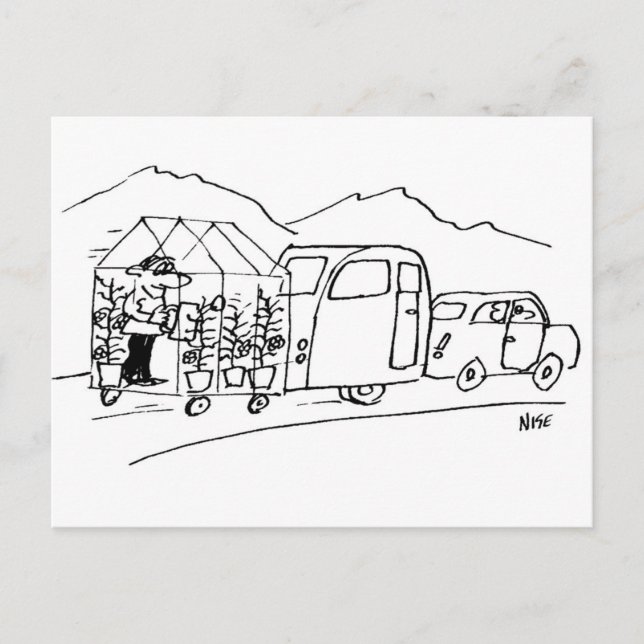 Carte Postale Caricature amusante de voiture remorque caravane e (Devant)