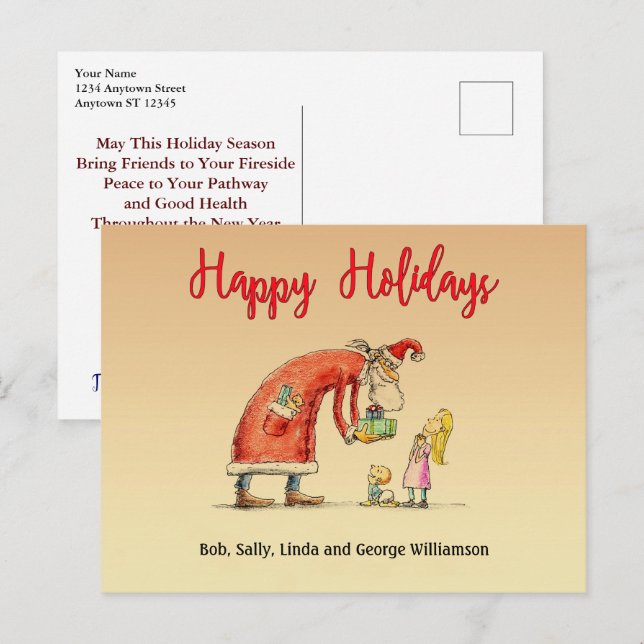 Carte Postale Caricature amusante Père Noël livre des cadeaux de (Devant / Derrière)