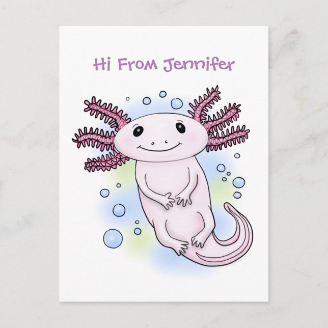 Carte Postale Caricature axolotl rose adorable (Devant)