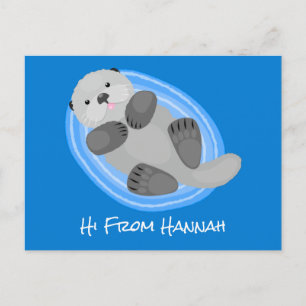 Carte Postale Caricature bleu loutre de mer joyeux