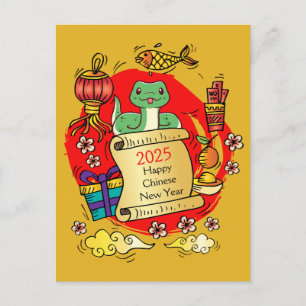 Carte Postale Caricature chinoise du serpent du Nouvel An