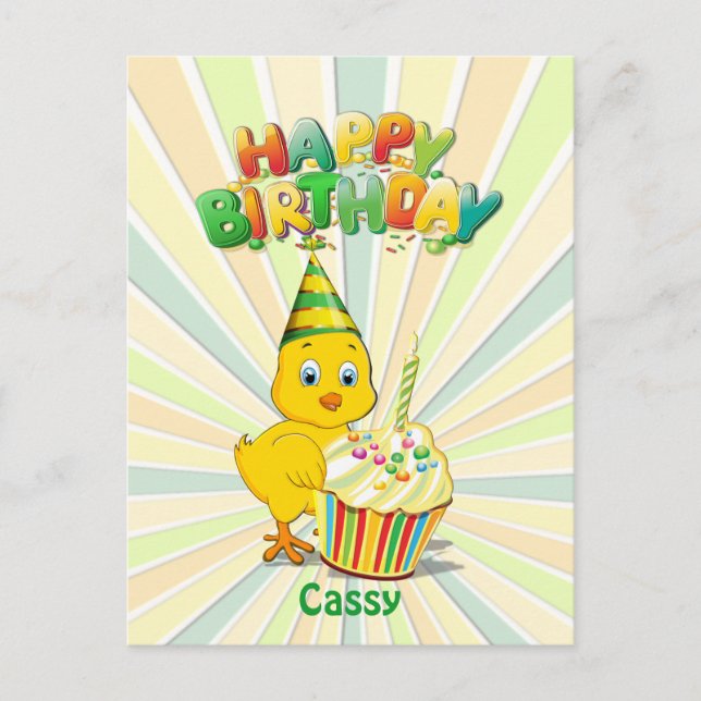 Carte Postale Caricature colorée pour poulet d'anniversaire (Devant)