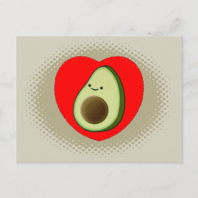 Carte Postale Caricature Cute Avocado Dans Le Coeur Rouge Sage G (Devant)