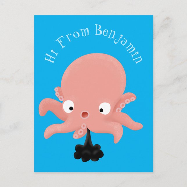 Carte Postale Caricature de bébé pieuvre rose mignonne humour (Devant)
