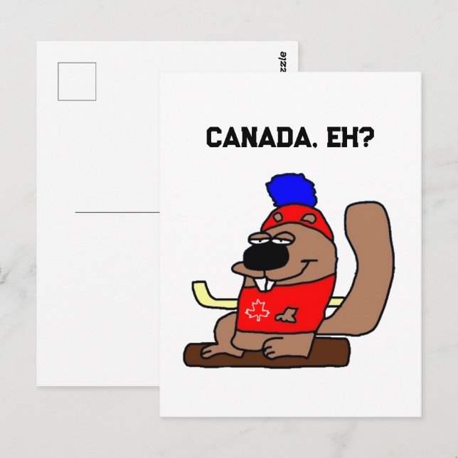 Carte Postale Caricature de castor de hockey en Chemise Feuille  (Devant / Derrière)