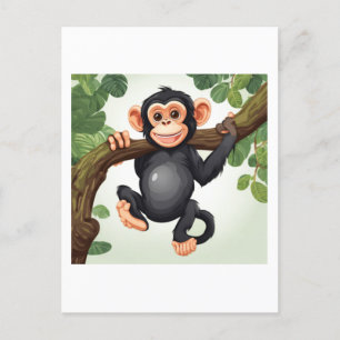 Carte Postale Caricature de chimpanzé fou mignon