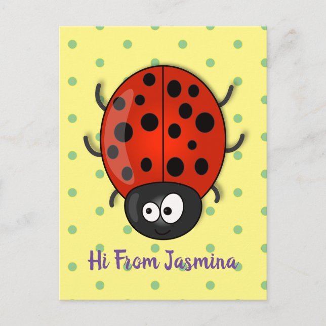 Carte Postale Caricature de coccinelle rouge joyeux (Devant)
